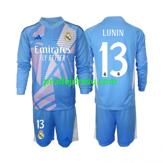 Real Madrid Dresy Fotbal Andriy Lunin 13 Brankářské Dětský Domácí 2024-2025 Dlouhý rukáv