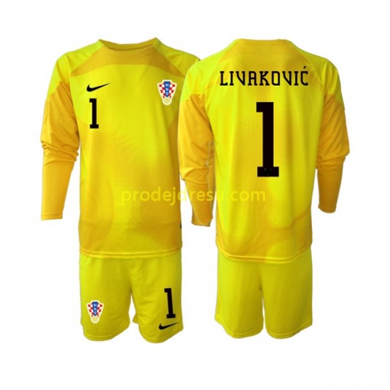Chorvatsko Dresy Fotbal Dominik Livakovic 1 Brankářské Dětský Domácí World Cup 2022 Dlouhý rukáv