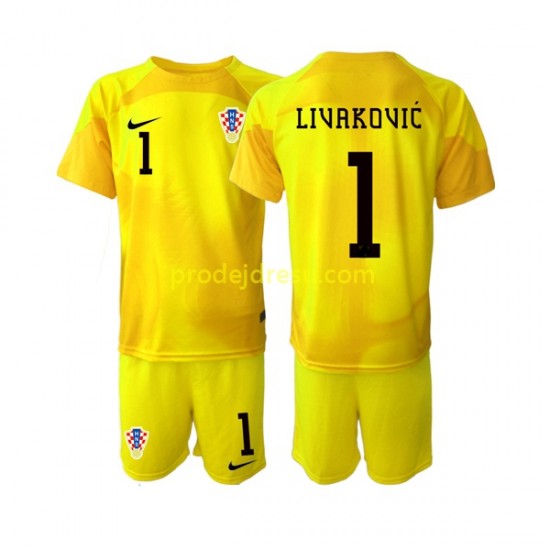 Chorvatsko Dresy Fotbal Dominik Livakovic 1 Brankářské Dětský Domácí World Cup 2022 Krátký rukáv