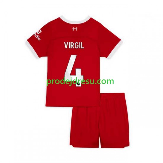 Liverpool Dresy Fotbal Virgil van Dijk 4 Dětský Domácí 2023-2024 Krátký rukáv