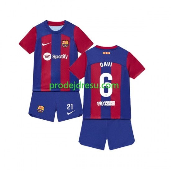 FC Barcelona Dresy Fotbal Gavi 6 Dětský Domácí 2023-2024 Krátký rukáv