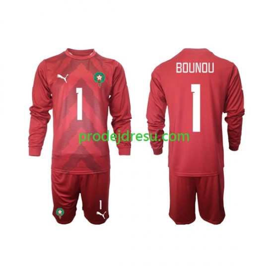 Maroko Dresy Fotbal Yassine Bounou 1 Brankářské Dětský Domácí 2022 Dlouhý rukáv
