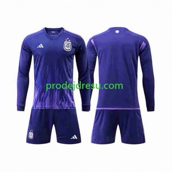 Argentina Dresy Fotbal 3 Stars Dětský Venkovní World Cup 2022 Dlouhý rukáv