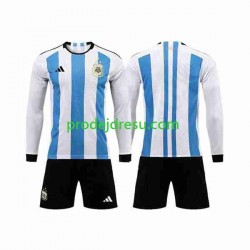Argentina Dresy Fotbal 3 Stars Dětský Domácí World Cup 2022 Dlouhý rukáv