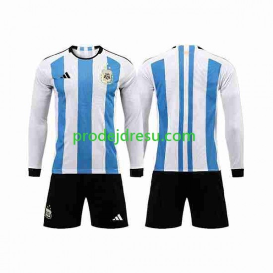 Argentina Dresy Fotbal 3 Stars Dětský Domácí World Cup 2022 Dlouhý rukáv
