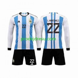 Argentina Dresy Fotbal 3 Stars Lautaro Martinez 22 Dětský Domácí World Cup 2022 Dlouhý rukáv