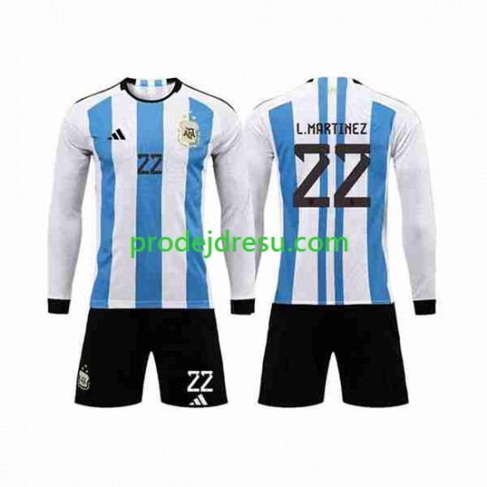 Argentina Dresy Fotbal 3 Stars Lautaro Martinez 22 Dětský Domácí World Cup 2022 Dlouhý rukáv