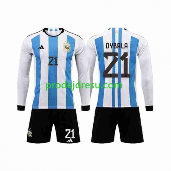 Argentina Dresy Fotbal 3 Stars Paulo Dybala 21 Dětský Domácí World Cup 2022 Dlouhý rukáv