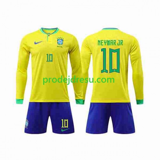 Brazílie Dresy Fotbal Neymar Jr 10 Dětský Domácí World Cup 2022 Dlouhý rukáv