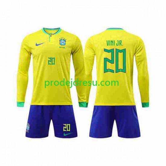 Brazílie Dresy Fotbal Vinicius Junior 20 Dětský Domácí World Cup 2022 Dlouhý rukáv