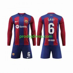 FC Barcelona Dresy Fotbal GAVI 6 Dětský Domácí 2023-2024 Dlouhý rukáv