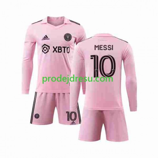 Inter Miami Dresy Fotbal Lionel Messi 10 Dětský Domácí 2023-2024 Dlouhý rukáv