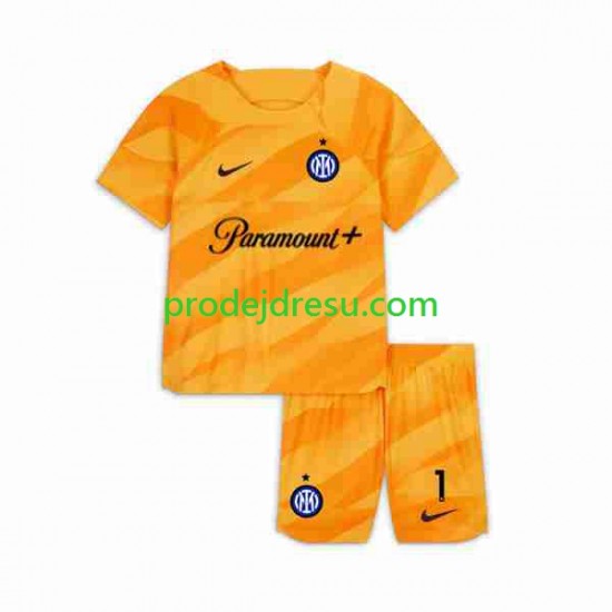 Inter Milán Dresy Fotbal Sommer 1 Brankářské Dětský Domácí 2023-2024 Krátký rukáv