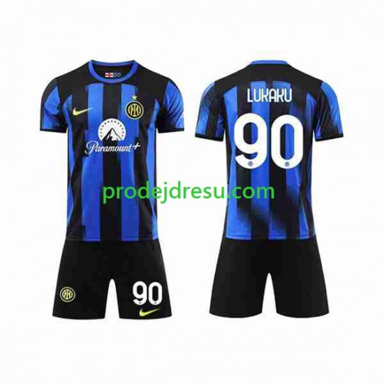 Inter Milán Dresy Fotbal Lukaku 90 Dětský Domácí 2023-2024 Krátký rukáv