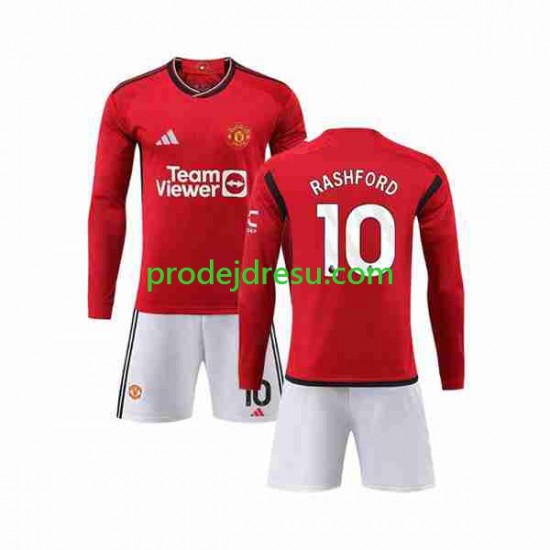 Manchester United Dresy Fotbal Marcus Rashford 10 Dětský Domácí 2023-2024 Dlouhý rukáv