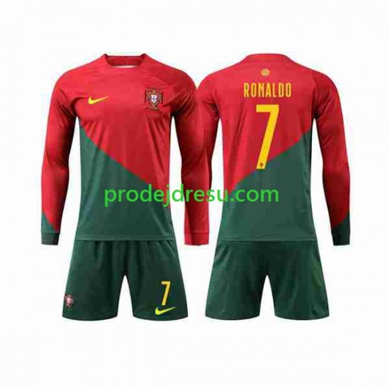 Portugalsko Dresy Fotbal Ronaldo 7 Dětský Domácí World Cup 2022 Dlouhý rukáv