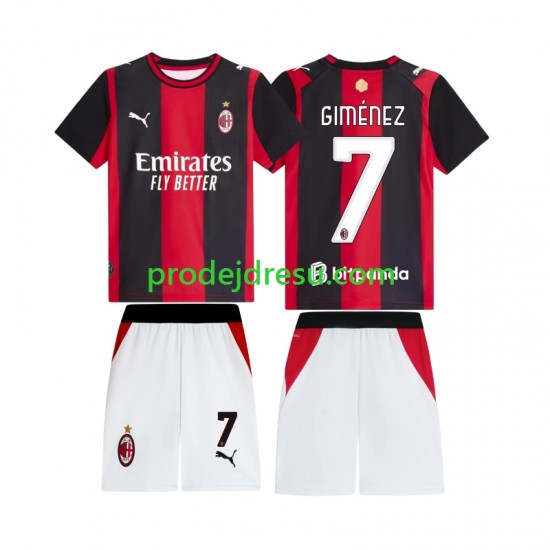 AC Milán Dresy Fotbal Gimenez 7 Dětský Domácí 2026-2027 Krátký rukáv