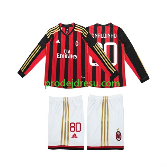 AC Milán Dresy Fotbal RONALDINHO 80 2013 2014 Retro Dětský Domácí Dlouhý rukáv