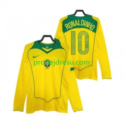 Brazílie Dresy Fotbal RONALDINHO 10 Retro Muž Domácí 2004 Dlouhý rukáv