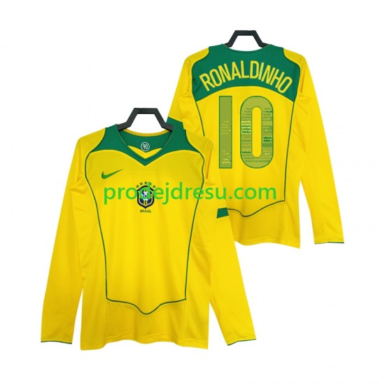Brazílie Dresy Fotbal RONALDINHO 10 Retro Muž Domácí 2004 Dlouhý rukáv