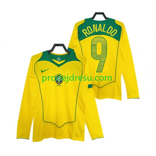 Brazílie Dresy Fotbal RONALDO 9 Retro Muž Domácí 2004 Dlouhý rukáv