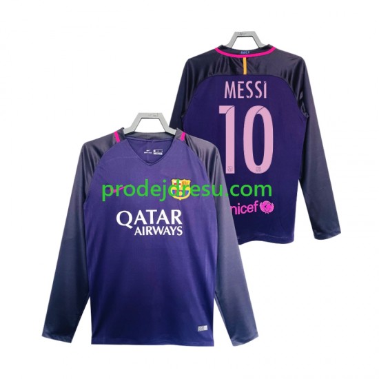 FC Barcelona Dresy Fotbal Lionel Messi 10 2016 2017 Retro Muž Venkovní Dlouhý rukáv