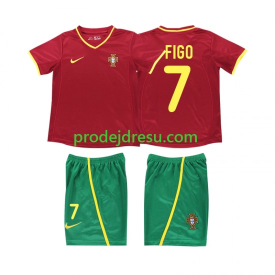 Portugalsko Dresy Fotbal FIGO 7 Retro Dětský Domácí 2002 Krátký rukáv