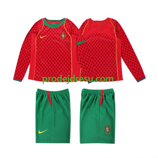 Portugalsko Dresy Fotbal Retro Dětský Domácí 2004 Dlouhý rukáv