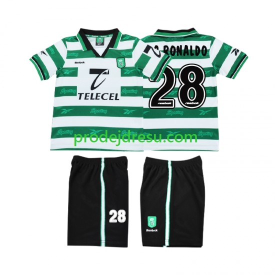 Sporting CP Dresy Fotbal Cristiano Ronaldo 28 2000 Retro Dětský Domácí 1999 Krátký rukáv