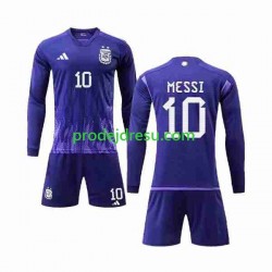 Argentina Dresy Fotbal 3 Stars Lionel Messi 10 Dětský Venkovní World Cup 2022 Dlouhý rukáv