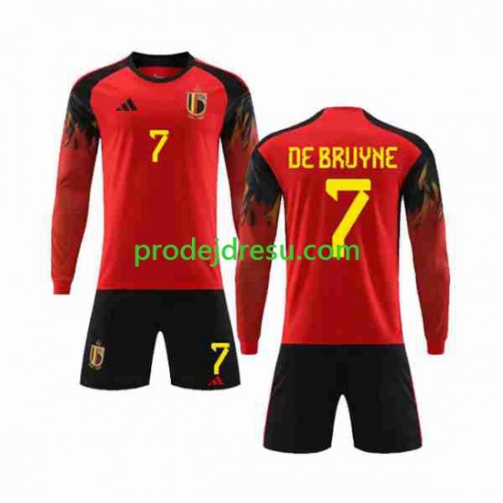 Belgie Dresy Fotbal De Bruyne 7 Dětský Domácí World Cup 2022 Dlouhý rukáv