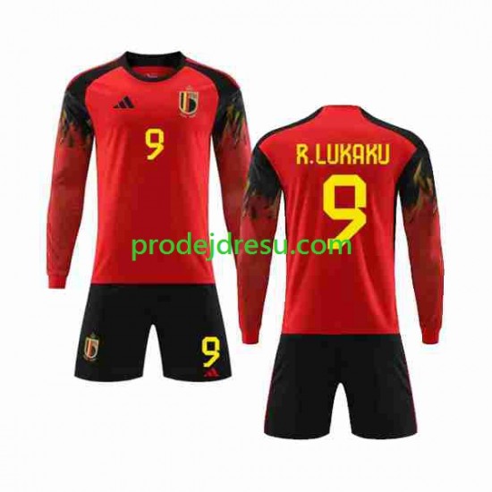 Belgie Dresy Fotbal R.LUKAKU 9 Dětský Domácí World Cup 2022 Dlouhý rukáv