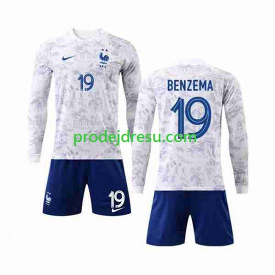 Francie Dresy Fotbal Benzema 19 Dětský Venkovní World Cup 2022 Dlouhý rukáv
