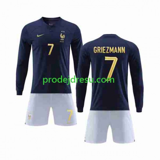 Francie Dresy Fotbal Griezmann 7 Dětský Domácí World Cup 2022 Dlouhý rukáv