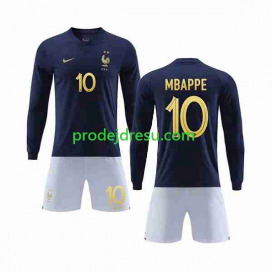Francie Dresy Fotbal Mbappé 10 Dětský Domácí World Cup 2022 Dlouhý rukáv