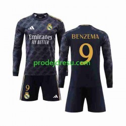 Real Madrid Dresy Fotbal Benzema 9 Dětský Venkovní 2023-2024 Dlouhý rukáv
