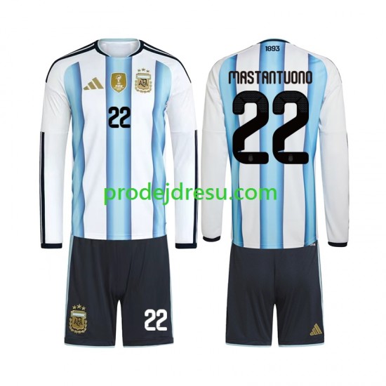 Argentina Dresy Fotbal Franco Mastantuono 22 Dětský Domácí World Cup 2026 Dlouhý rukáv