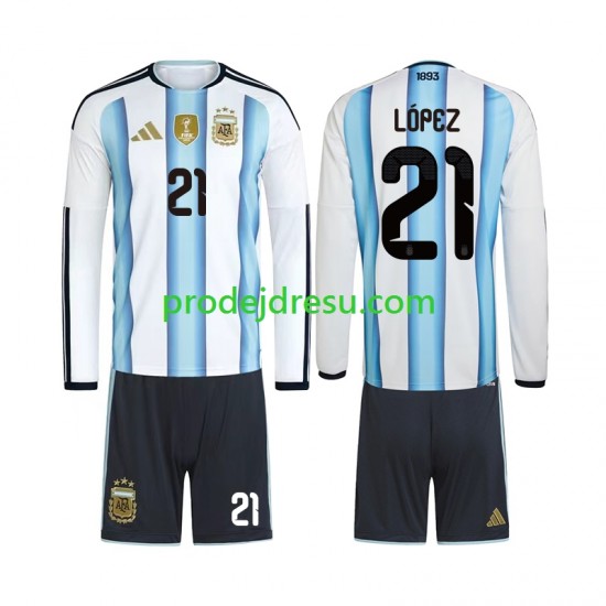 Argentina Dresy Fotbal Jose Manuel Lopez 21 Dětský Domácí World Cup 2026 Dlouhý rukáv