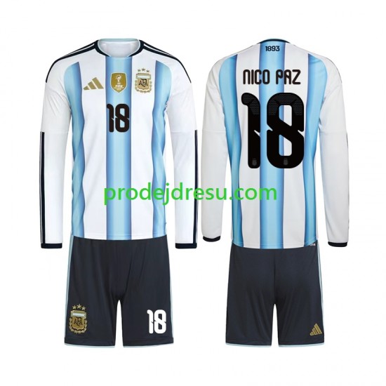 Argentina Dresy Fotbal Nico Paz 18 Dětský Domácí World Cup 2026 Dlouhý rukáv