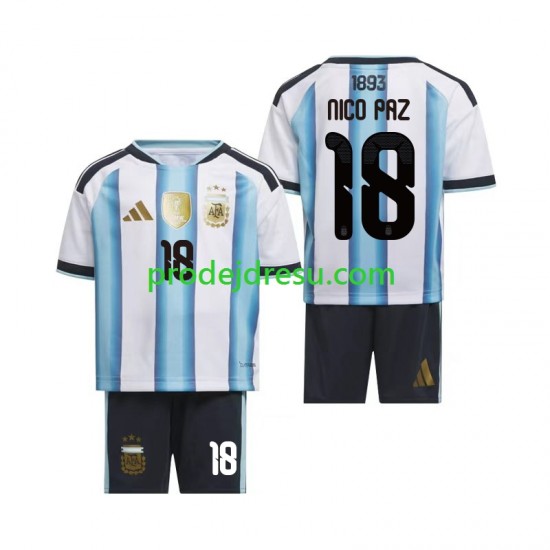 Argentina Dresy Fotbal Nico Paz 18 Dětský Domácí World Cup 2026 Krátký rukáv