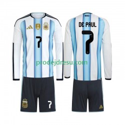 Argentina Dresy Fotbal Rodrigo De Paul 7 Dětský Domácí World Cup 2026 Dlouhý rukáv