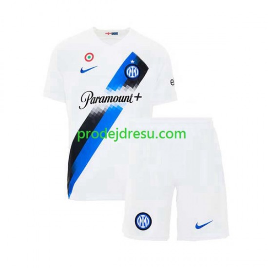 Inter Milán Dresy Fotbal Dětský Venkovní 2023-2024 Krátký rukáv