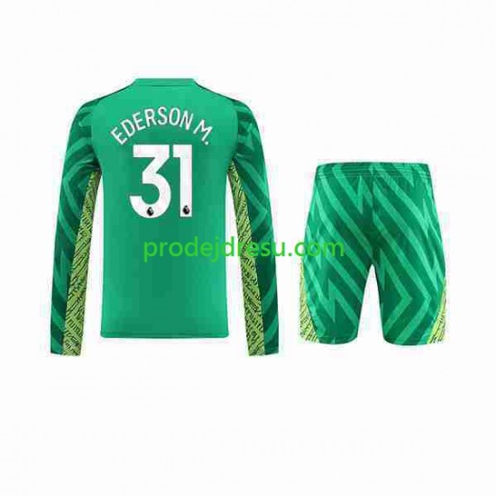 Manchester City Dresy Fotbal Ederson Moraes 31 Brankářské Dětský Domácí 2023-2024 Dlouhý rukáv