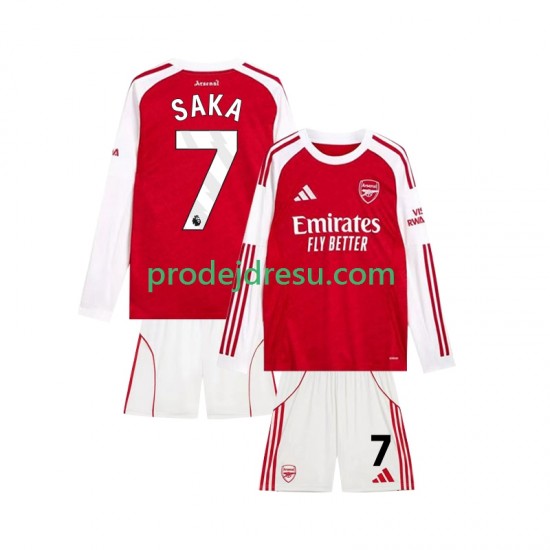 Arsenal Dresy Fotbal Bukayo Saka 7 Dětský Domácí 2025-2026 Dlouhý rukáv
