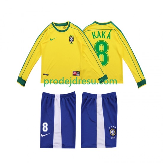 Brazílie Dresy Fotbal KAKA 8 Retro Dětský Domácí 1998 Dlouhý rukáv