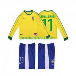 Brazílie Dresy Fotbal RONALDINHO 11 Retro Dětský Domácí 1998 Dlouhý rukáv