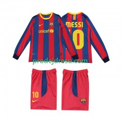 FC Barcelona Dresy Fotbal Lionel Messi 10 Retro Dětský Domácí 2011 2010 Dlouhý rukáv