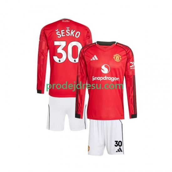 Manchester United Dresy Fotbal Benjamin Sesko 30 Dětský Domácí 2025-2026 Dlouhý rukáv