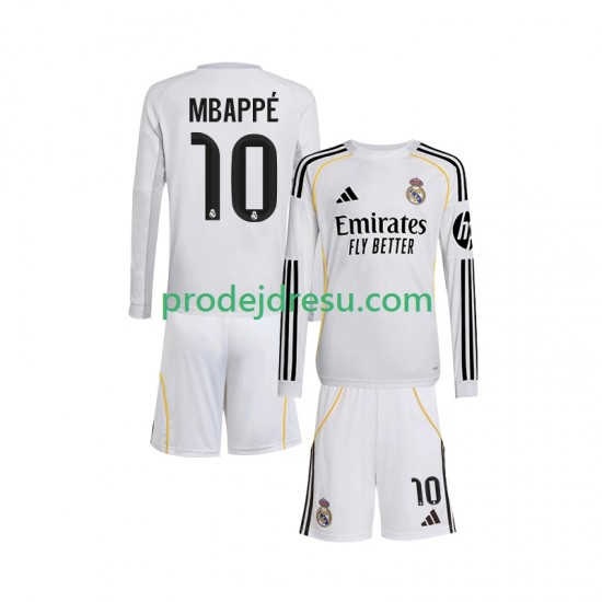 Real Madrid Dresy Fotbal Mbappé Kylian 10 Dětský Domácí 2025-2026 Dlouhý rukáv