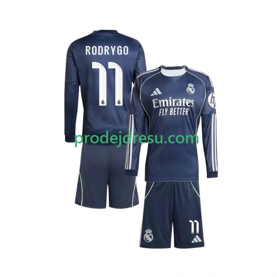 Real Madrid Dresy Fotbal Rodrygo 11 Dětský Venkovní 2025-2026 Dlouhý rukáv